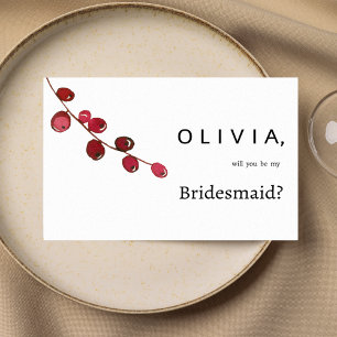 Burgundy pink watercolor berries floral Bridesmaid Invitation
