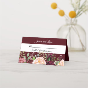Burgundy Pink Watercolor Floral  Place Card