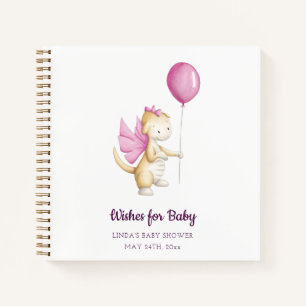 Burgundy Pink Wishes for Baby Dragon Baby Shower Notebook
