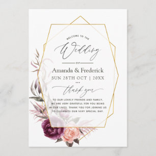 Burgundy Plum and Blush Floral Geometric Wedding Program