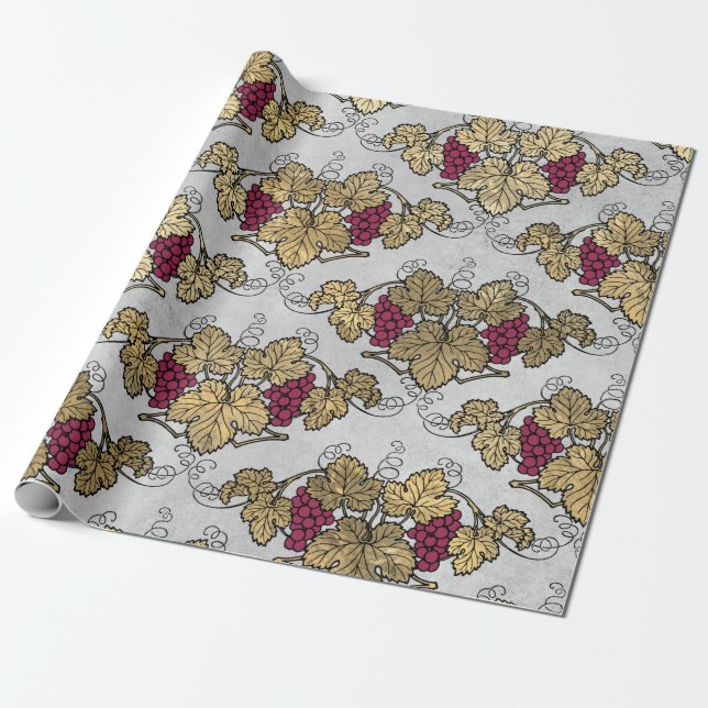 Burgundy Plum and Gold Wine themed Wrapping Paper (Unrolled)