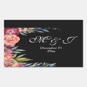 Burgundy & Plum Black Elegant Tropical Monogram Sticker