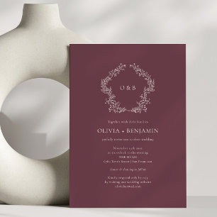 Burgundy Plum Botanical Wreath Classic Wedding Invitation