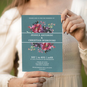 Burgundy Plum Floral Smoke Green Wedding  Invitation
