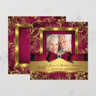 Burgundy Plum Gold Photo 50th Wedding Anniversary Invitation