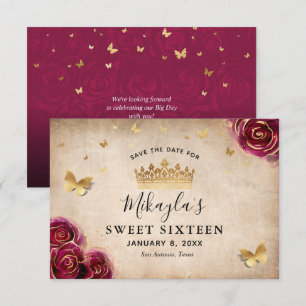 Burgundy Plum Gold Rose Parchment Elegant Save The Date