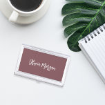 Burgundy Plum Sketched Cursive Script Business Card Holder<br><div class="desc">Elegant business card case features your name,  title,  or choice of personalization in white hand scripted cursive lettering on a burgundy plum purple background.</div>