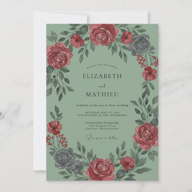 Burgundy Plum Vine Wedding Invitation (Front)