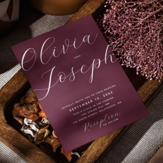 Burgundy Plum Wedding | Romantic Chic Photo & QR Invitation (Creator Uploaded)