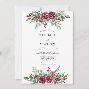 Burgundy Poetic Winter Wedding Invitation