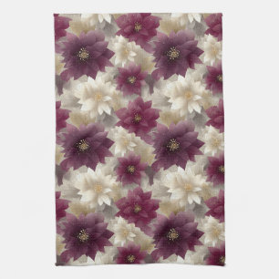 Burgundy Poinsettia Christmas Pattern (1) Kitchen Towel