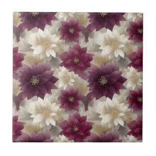 Burgundy Poinsettia Christmas Pattern (1) Tile