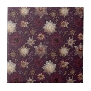 Burgundy Poinsettia Christmas Pattern (2) Tile
