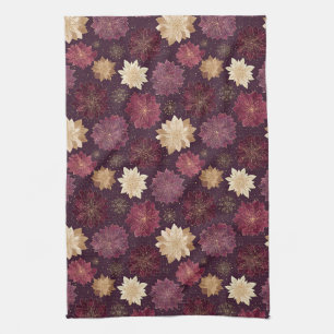 Burgundy Poinsettia Christmas Pattern (3) Kitchen Towel