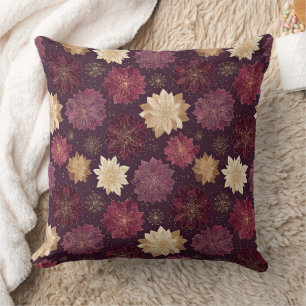 Burgundy Poinsettia Christmas Pattern (3) Throw Pillow
