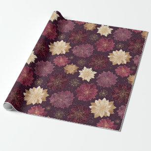 Burgundy Poinsettia Christmas Pattern (3) Wrapping Paper