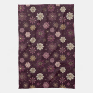Burgundy Poinsettia Christmas Pattern (4) Kitchen Towel