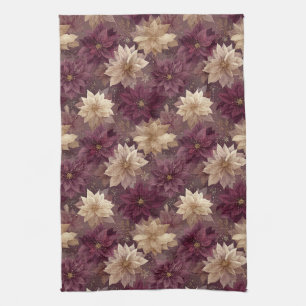 Burgundy Poinsettia Christmas Pattern (6) Kitchen Towel