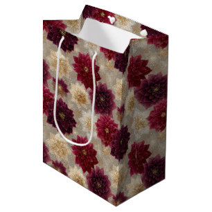 Burgundy Poinsettia Christmas Pattern (7) Medium Gift Bag