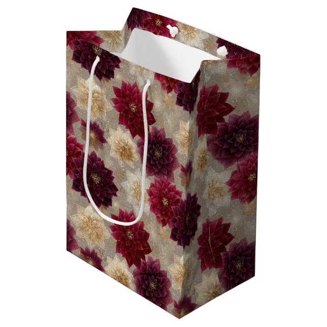 Burgundy Poinsettia Christmas Pattern (7) Medium Gift Bag (Front Angled)