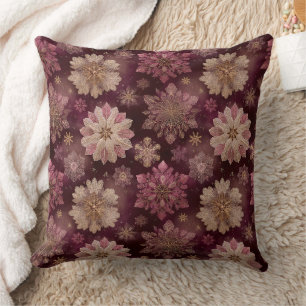 Burgundy Poinsettia Christmas Pattern (8) Throw Pillow