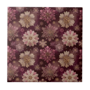 Burgundy Poinsettia Christmas Pattern (8) Tile