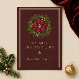Burgundy Poinsettia Corporate  Holiday Card