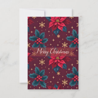 Burgundy Poinsettia & Gold Snowflake  Thank You Card