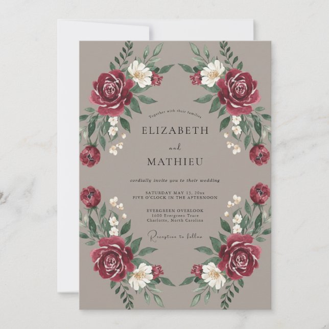 Burgundy Polished Fall Wedding Invitation (Front)