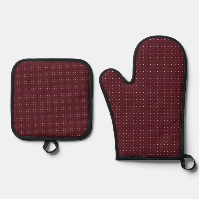 Burgundy Polka Dot Oven Mitt & Pot Holder Set (Front)
