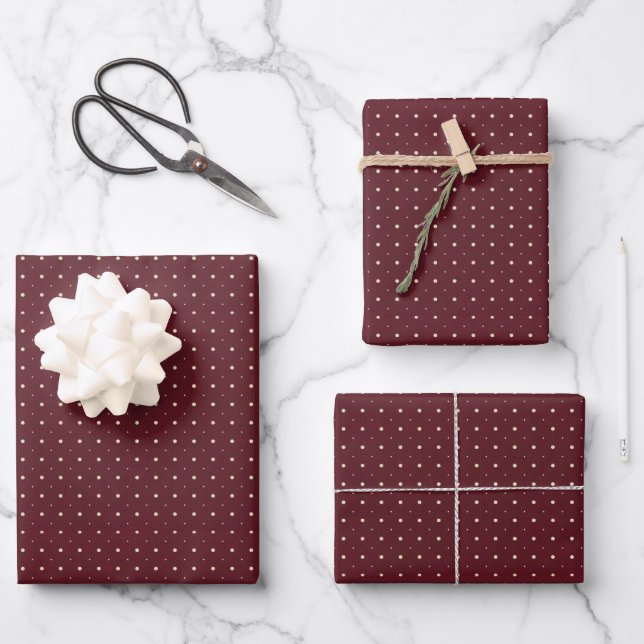 Burgundy Polka Dot Wrapping Paper Sheet (Front)