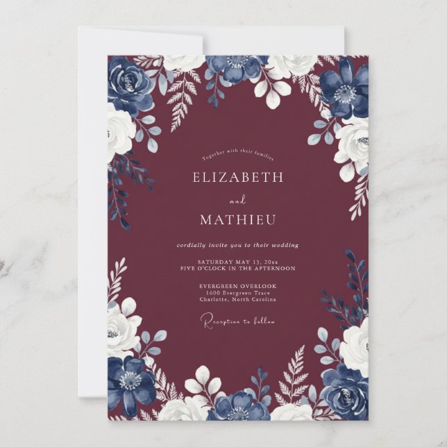Burgundy Prestigious Winter Wedding Invitation (Front)