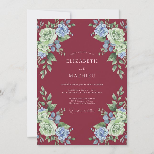 Burgundy Pristine Botanical Wedding Invitation (Front)