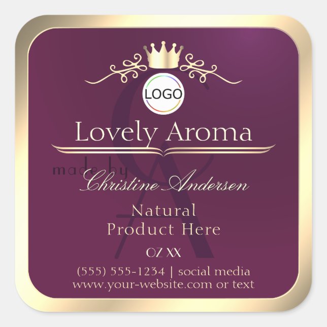 Burgundy Product Label Gold Border Logo Monogram (Front)