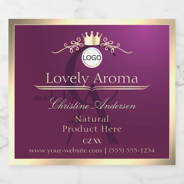Burgundy Product Label Gold Border Logo Monogram (Single Label)