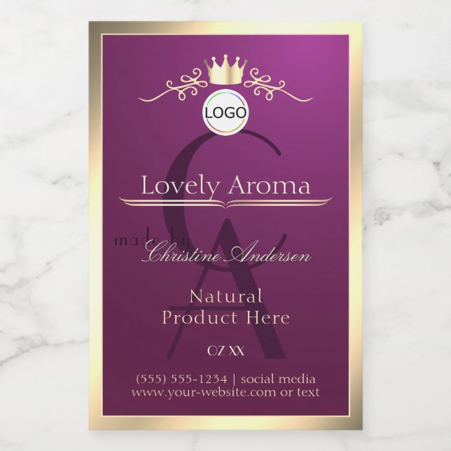 Burgundy Product Label Gold Border Logo Monogram (Single Label)