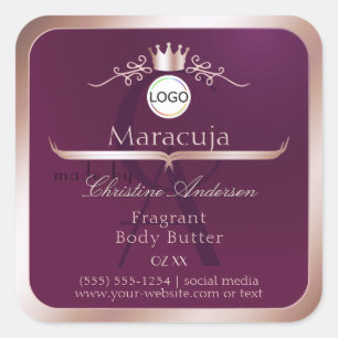 Burgundy Product Label Rose Gold Frame Monogram