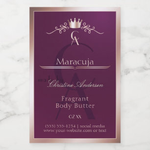 Burgundy Product Label Rose Gold Frame Monogram