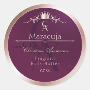 Burgundy Product Label Rose Gold Frame Monogram