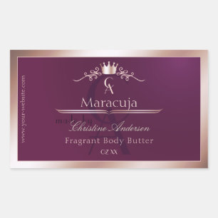Burgundy Product Label Rose Gold Frame Monogram