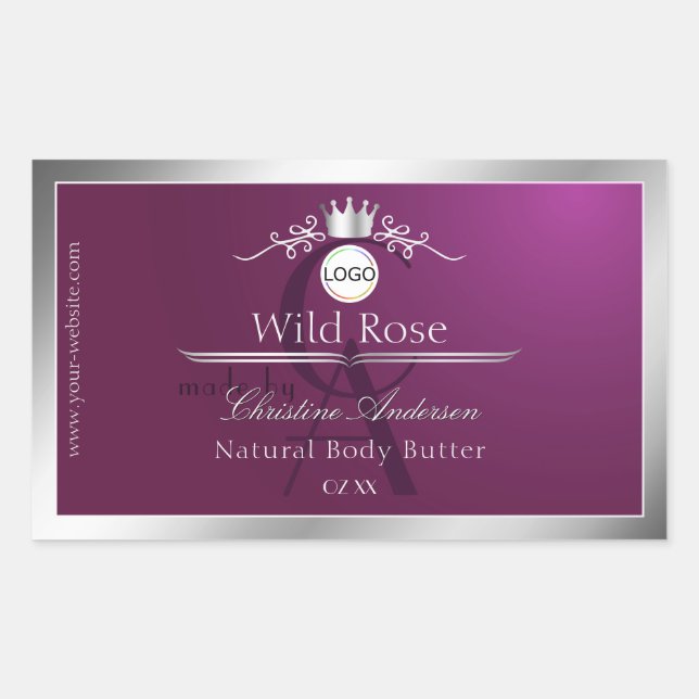 Burgundy Product Label Silver Frame Logo Monogram (Front)