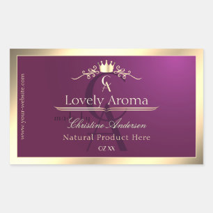 Burgundy Product Label with Gold Border Monogram