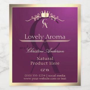 Burgundy Product Label with Gold Border Monogram