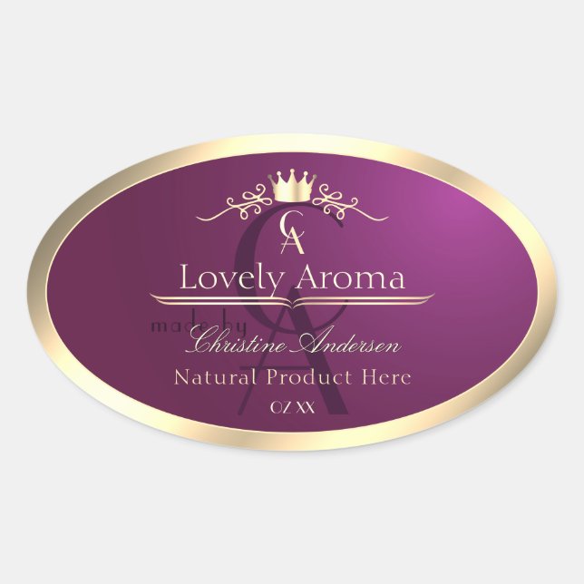 Burgundy Product Label with Gold Border Monogram (Front)