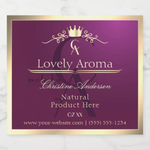 Burgundy Product Label with Gold Border Monogram
