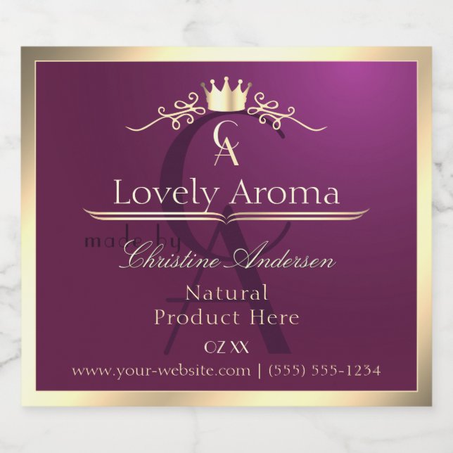 Burgundy Product Label with Gold Border Monogram (Single Label)