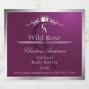 Burgundy Product Label with Silver Frame Monogram