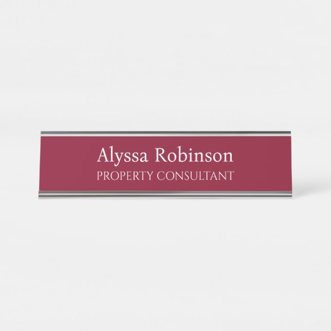Burgundy Professional Desk Name Plate (Front)