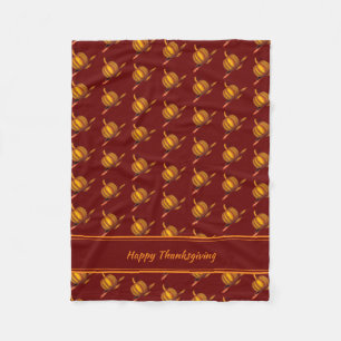 Burgundy   PUMPKIN Custom   HAPPY THANKSGIVING Fleece Blanket