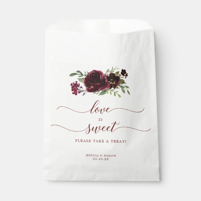 Burgundy Pumpkin Fall Favour Bag Love is Sweet (Front)